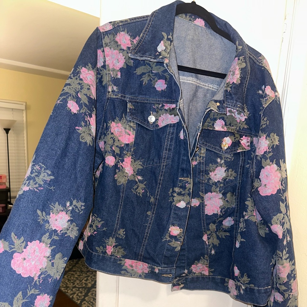 New Plus Size Floral Denim Jean Jacket 5X